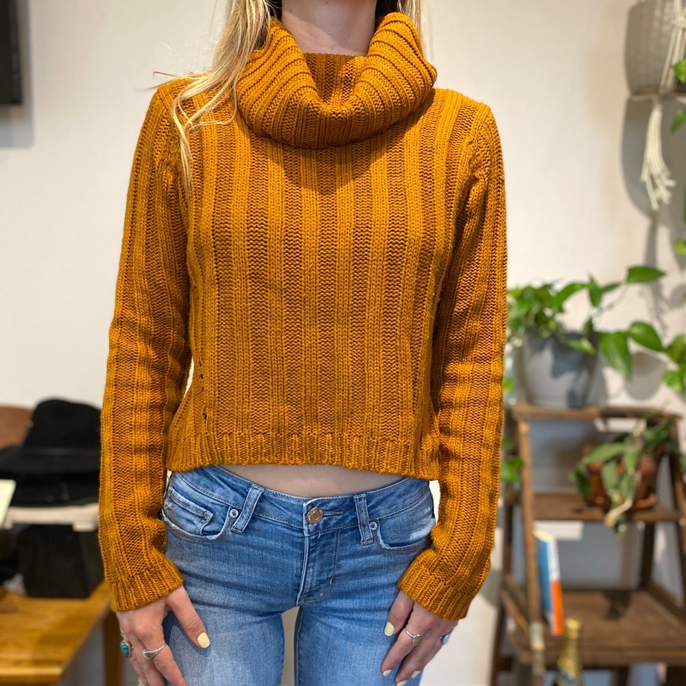 Burnt Orange Cowl Neck Cropped Sweater